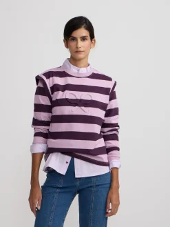 Silbon Sudaderas-Sudadera woman hombreras rayas moradas Morado