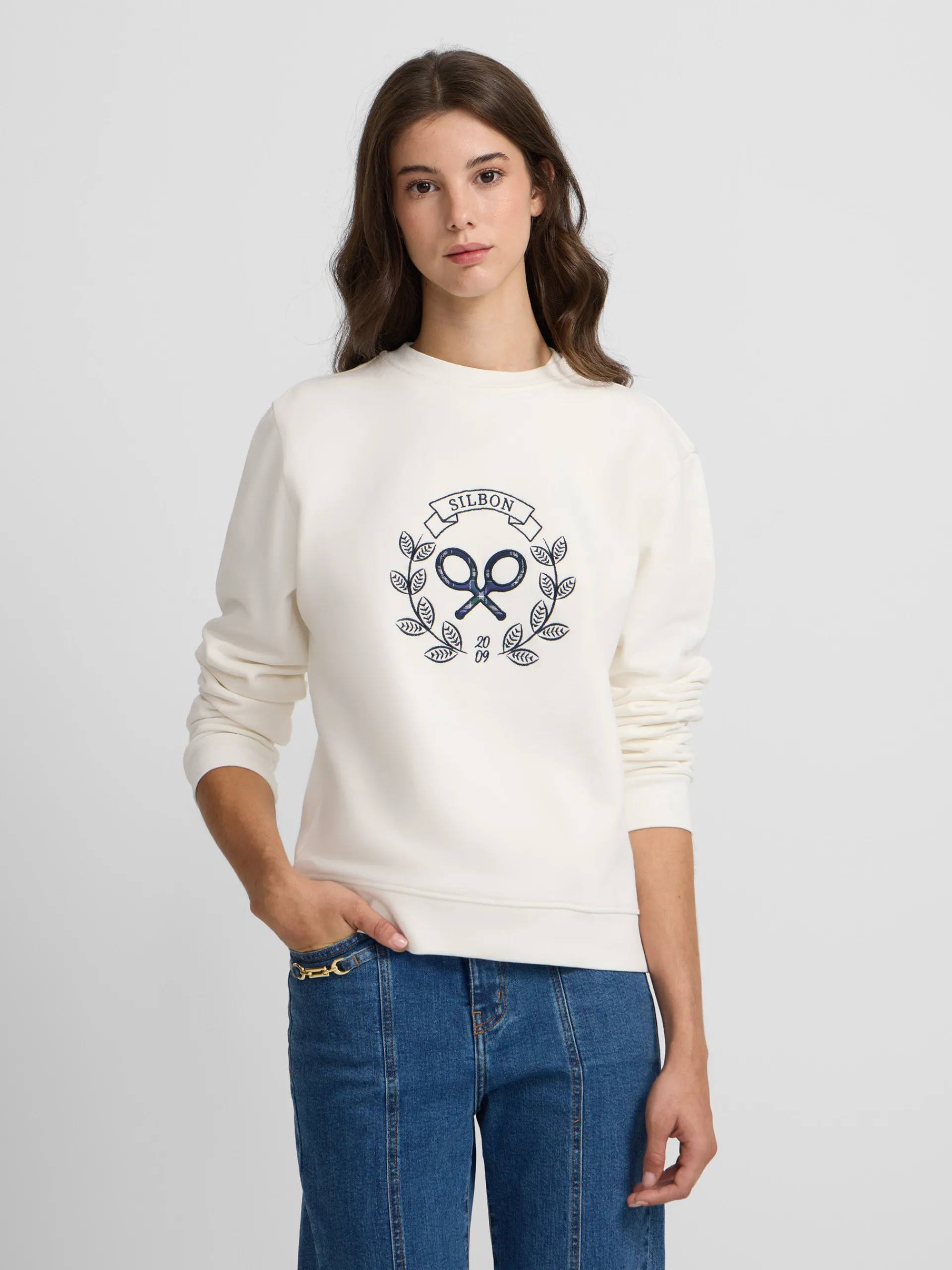 Silbon Sudaderas-Sudadera woman raqueta cuadros cruda Crudo