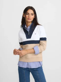 Silbon Sudaderas-Sudadera woman tricolor azul marino y beige Negro&nbsp;y&nbsp;beige