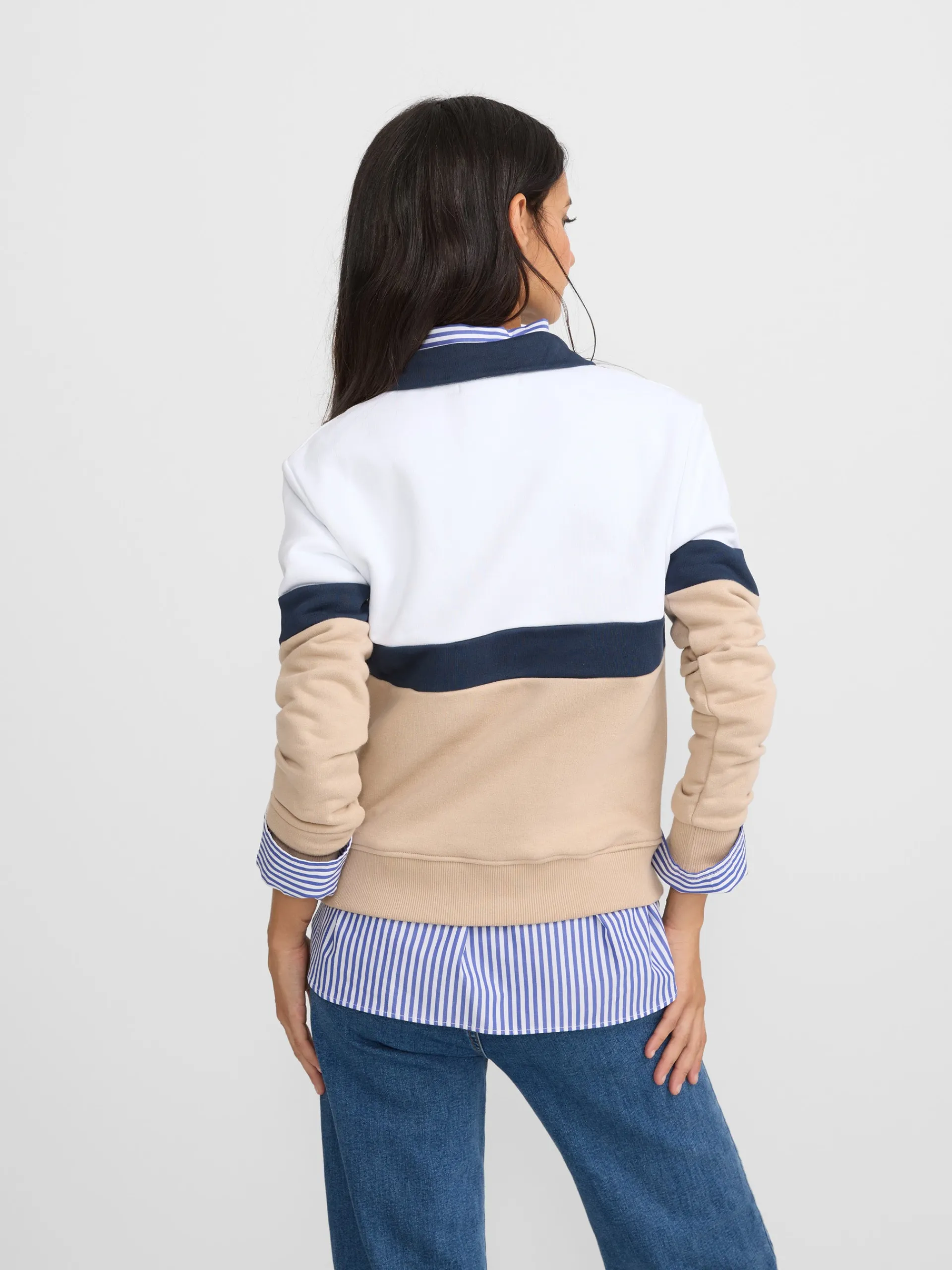 Silbon Sudaderas-Sudadera woman tricolor azul marino y beige Negro&nbsp;y&nbsp;beige