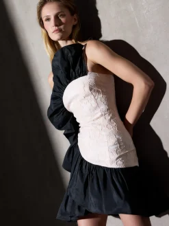 Silbon Vestidos, Monos Y Faldas-Vestido CaprileX bicolor volante marfil Crema