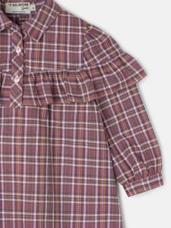 Silbon Vestidos Y Faldas-Vestido girl volante cuadros morados y s Rosa