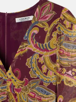 Silbon Vestidos, Monos Y Faldas-Vestido largo abertura estampado cachemir Burdeos